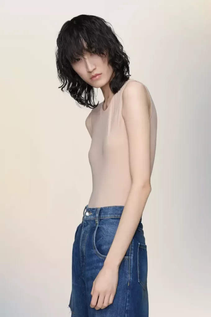 Body senza maniche in jersey tecnico