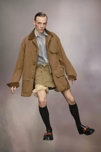 Cappotto cerato con colletto in velluto a coste