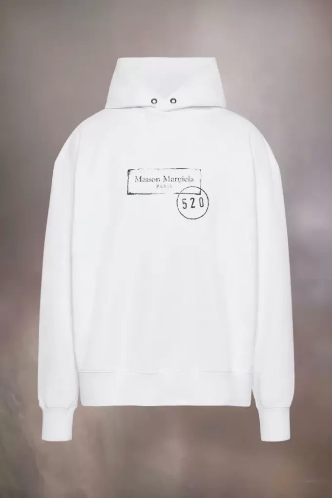 Felpa con cappuccio con stampa francobollo 520 Felpa con cappuccio con stampa francobollo 520