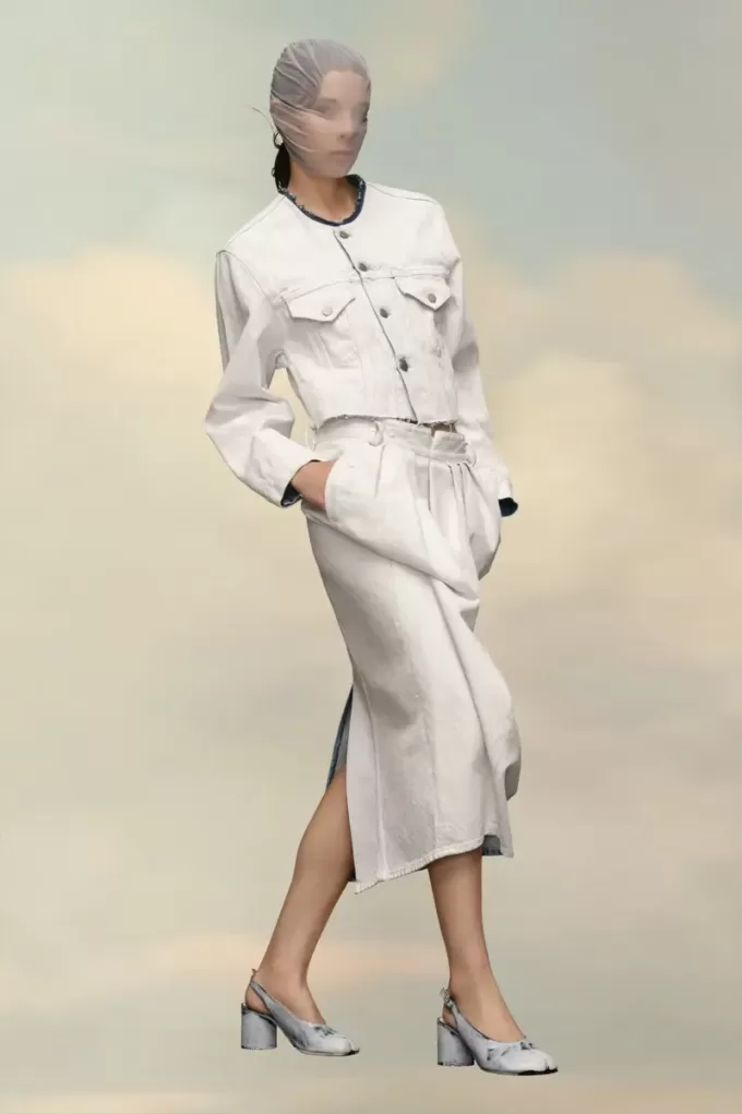 Giacca in denim corta senza colletto Giacca in denim corta senza colletto