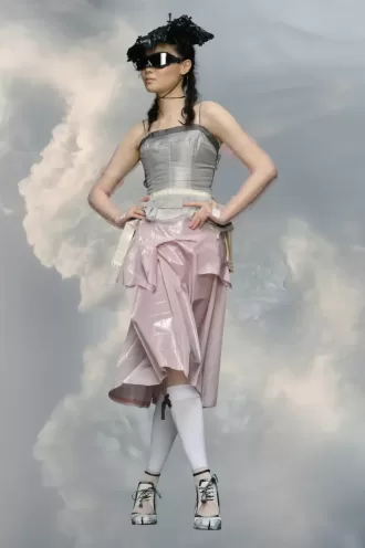 Gonna midi in taffetà laminato