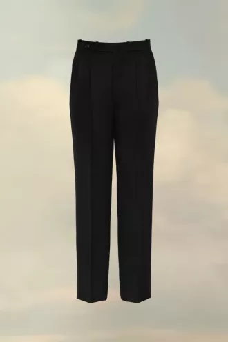 Pantaloni a pieghe in lana a spina di pesce