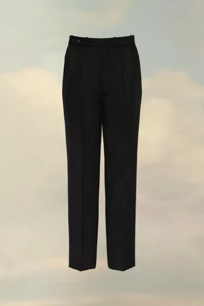 Pantaloni a pieghe in lana a spina di pesce Pantaloni a pieghe in lana a spina di pesce