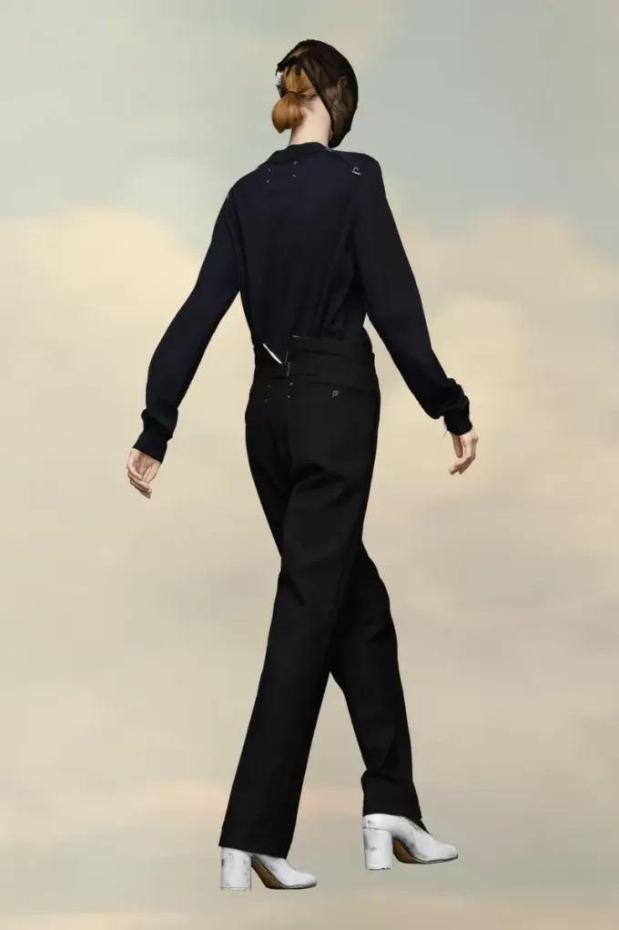 Pantaloni a pieghe in lana a spina di pesce Pantaloni a pieghe in lana a spina di pesce