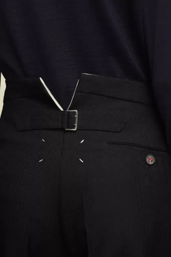 Pantaloni a pieghe in lana a spina di pesce Pantaloni a pieghe in lana a spina di pesce